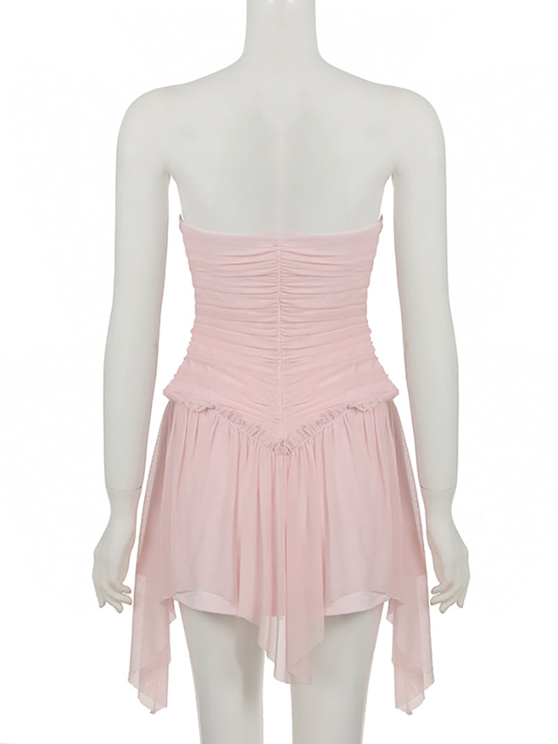 Sexy Mesh Patchwork Bandage Slim Strapless Dress