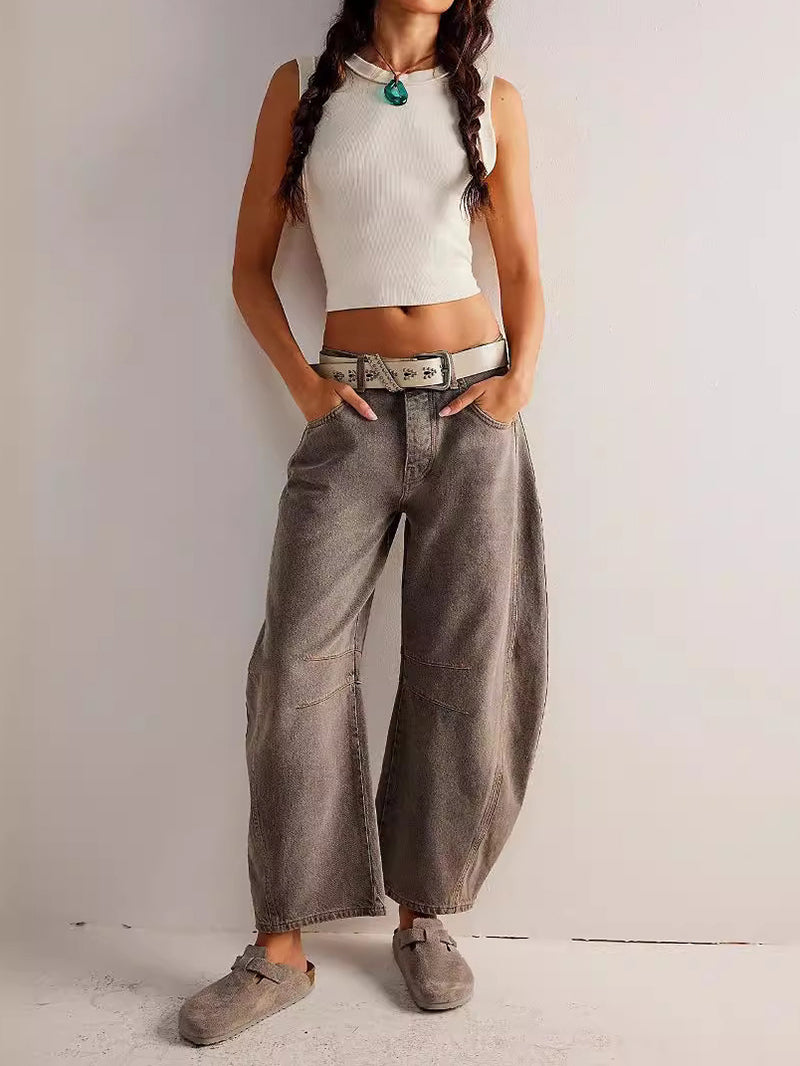 Casual Mid Waist Wide Leg Loose Jeans