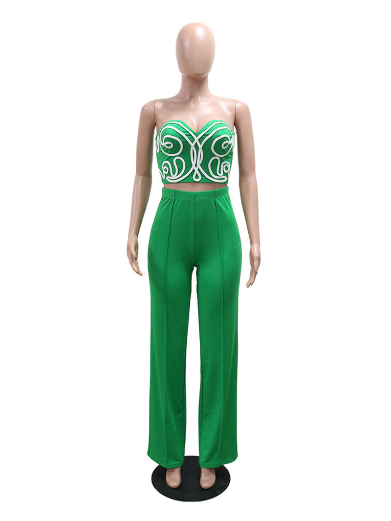 Fashion Crop Tube Top And Trousers Casual Set
