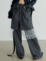 Versatile Lace Skirt Overlay Pinstripe Pant Matching