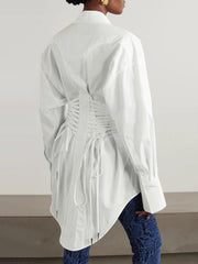 Fashion Lace-up Cinched Waist Asymmetric Shirt Dress