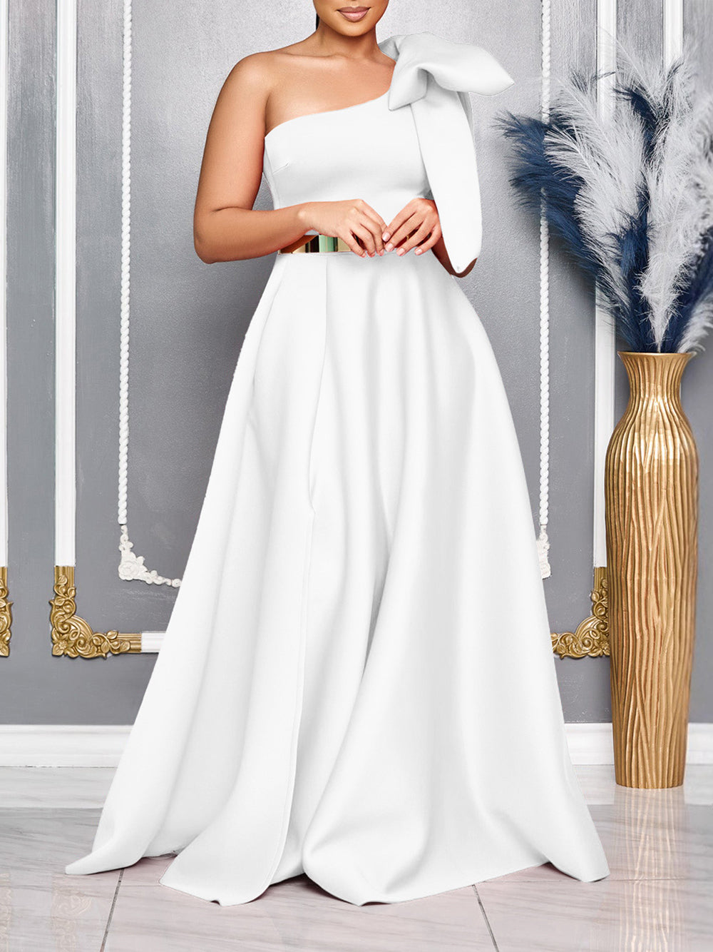 One Shoulder Bow Fashion High Waist Gowns Dress