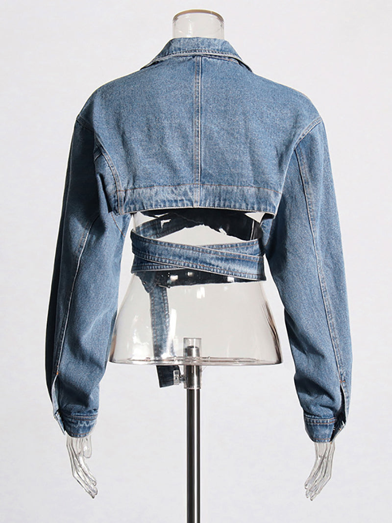 Fashion Hollow out  Crop Denim Jacket Coat