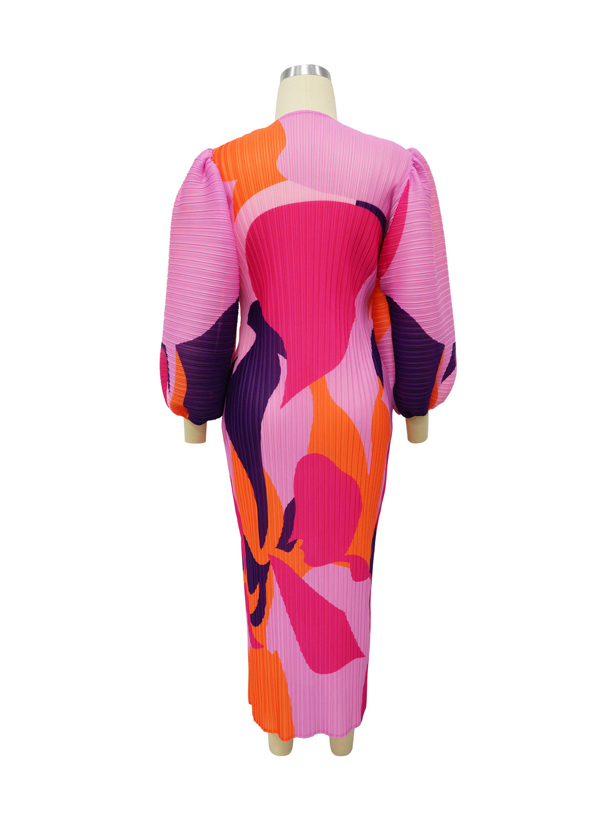 Print Ruched Lantern Sleeve Maxi Dress