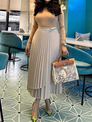 Fashion Lace-up Irregular Pleated Long Skirt