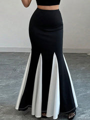 Women's Color Block Mermaid Midi Skirt
