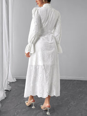 Elegant Hollow Out Cinched Waist Holiday Dress