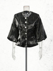Fashion Round Neck Puff Sleeve Cropped Blouse