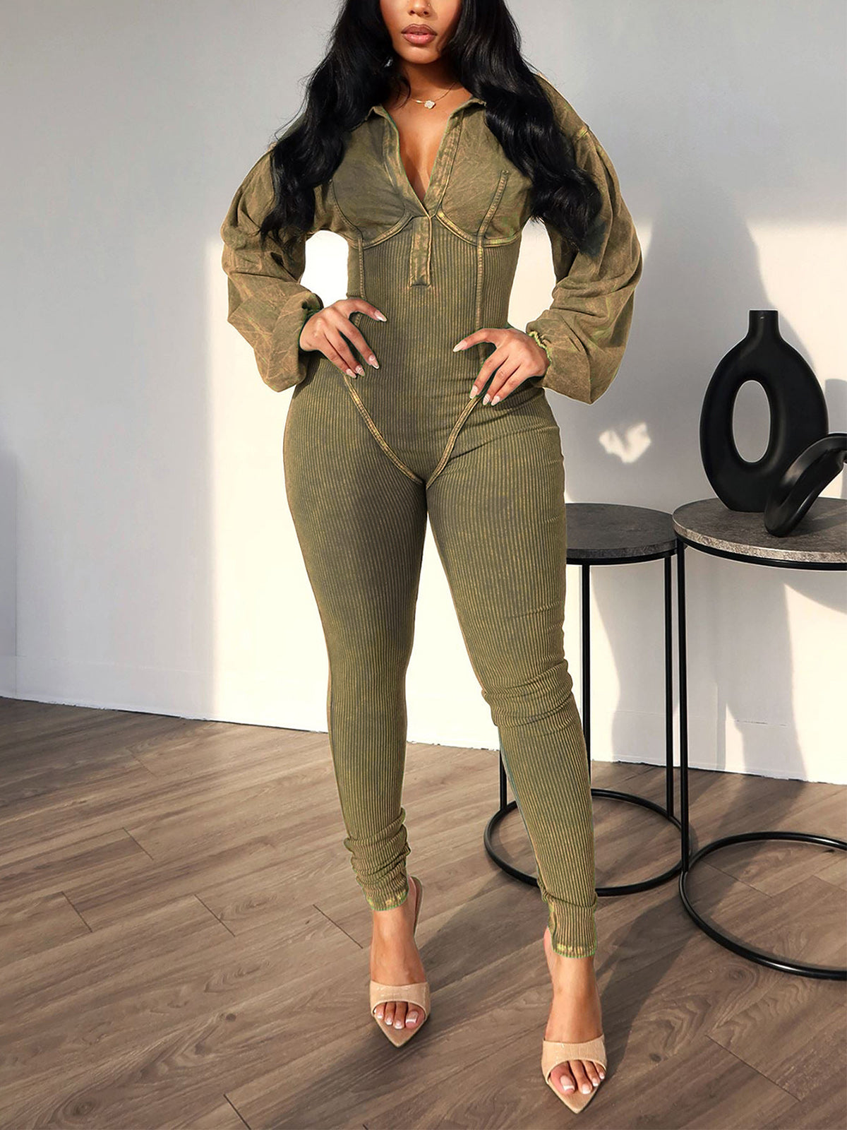 Sexy Deep V neck Bodycon Jumpsuit