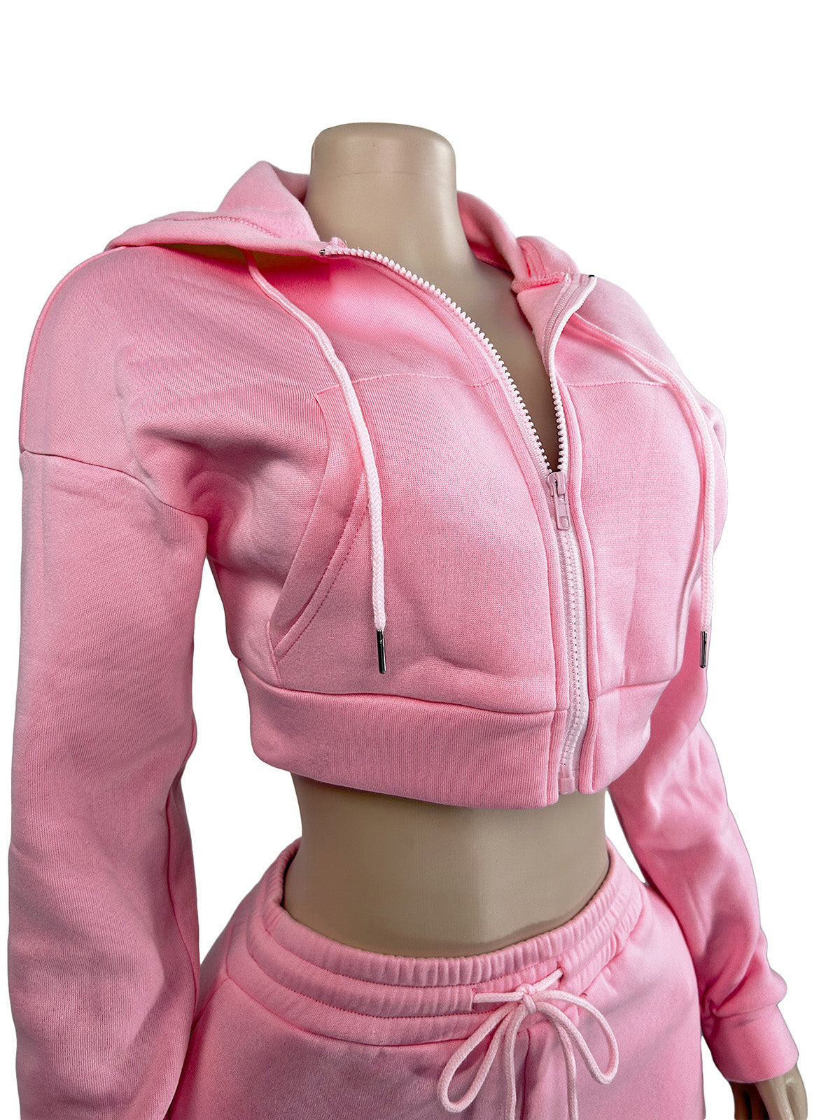 Casual Zipper Crop Hoodie and Pants Sports Sets