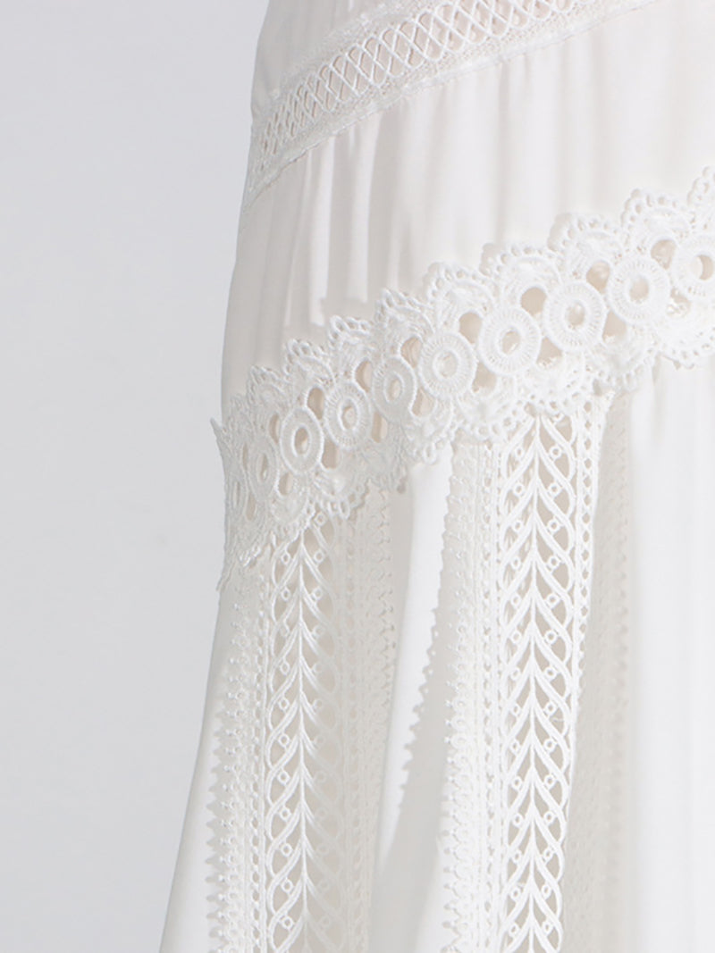 Elegant Lace Patchwork Sleeveless Midi Dress