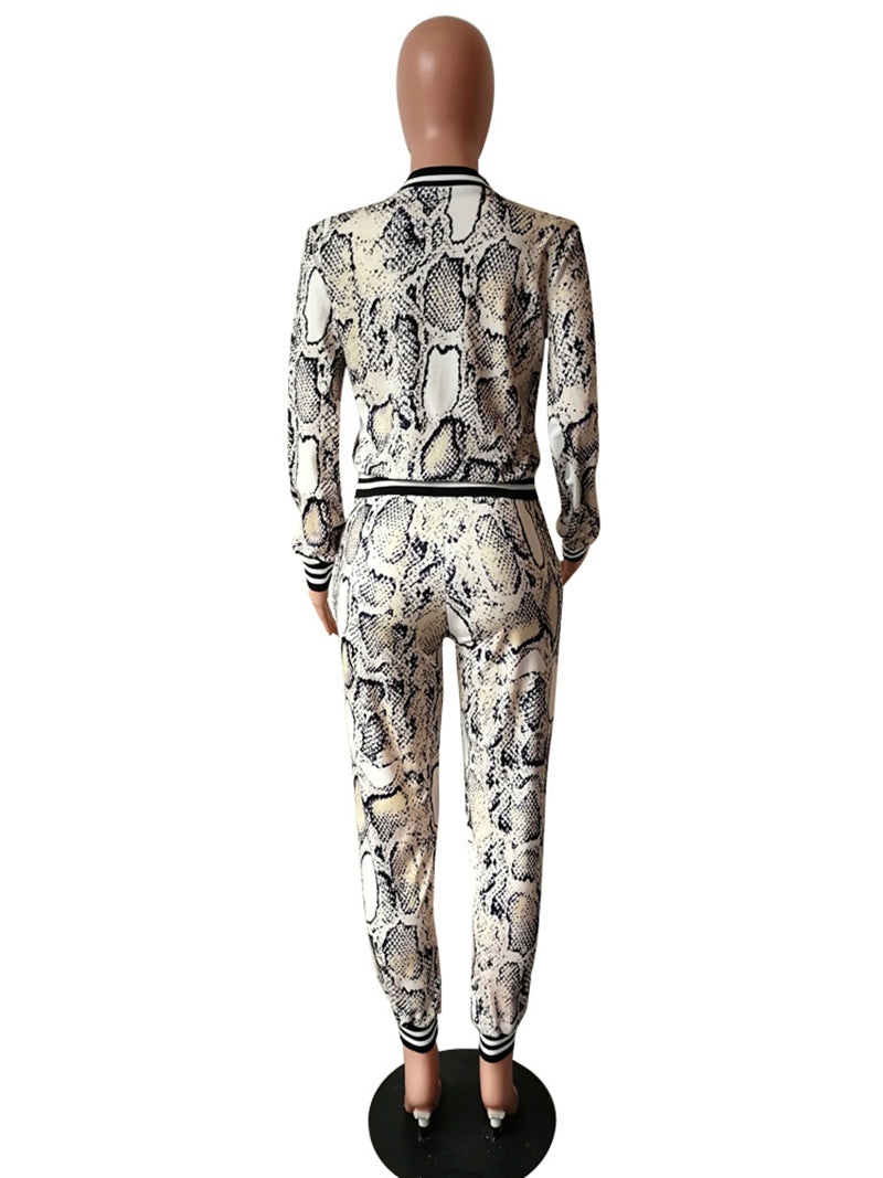 Fashion Snake Print Long Sleeve Pants Suit