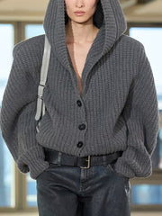 Fashion Loose Hooded Ribbed Cardigan