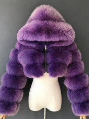 Hooded Tiered Faux Fur Cropped Jacket-boutique