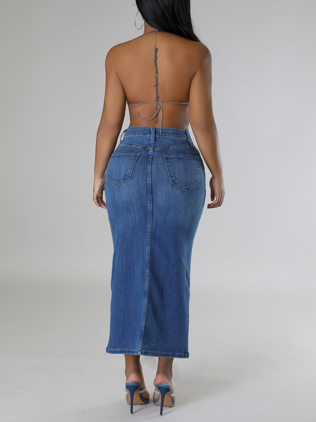 Fashion Denim Slit Long Skirt