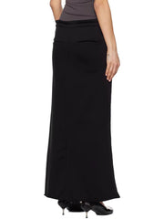 Fashion Denim Print Patchwork Drawstring Long Skirt