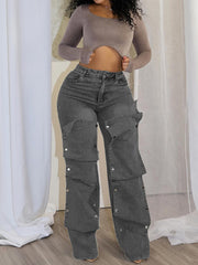 High Waist Straight-Leg Detachable Button Jeans