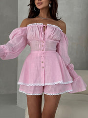 Sexy Off-Shoulder Cinched Waist Lace-Up Top Shorts Set