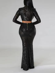 Sequin Crop Top And Maxi Skirt Nightclub Set