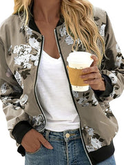 Fashion Zip Floral Print Casual Jacket