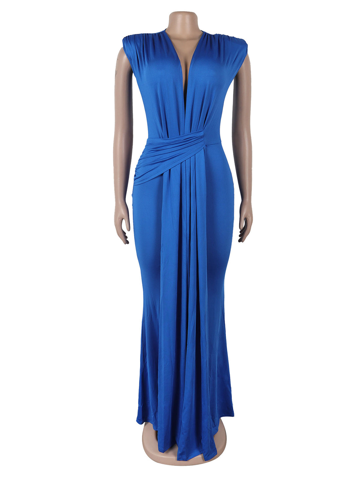 Elegant Deep V Plunge Draped Maxi Dress