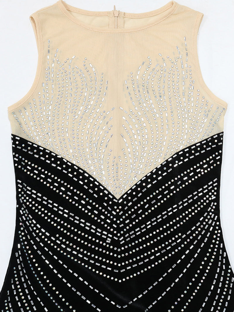 Sexy Sleeveless See Through Rhinestone Maxi Dress