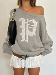 One Shoulder Gothic P Logo Knitted Sweater