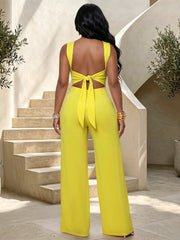 Twist Front Top and Wide Leg Pants Set