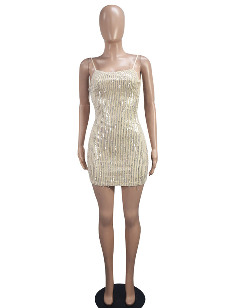 Sexy Sequin Tassel Bodycon Spaghetti Dress