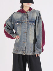 Casual Hooded Denim Patchwork Cardigan Jacket Coat