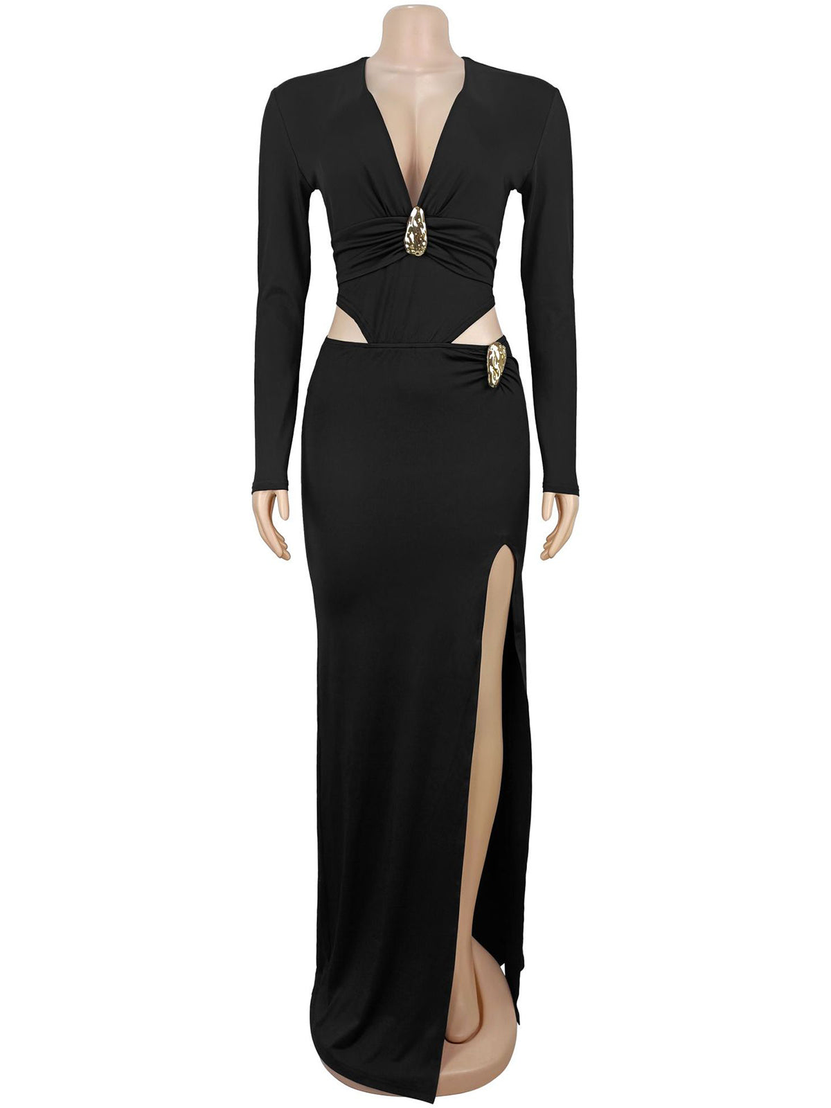 Sexy Deep V Hollow Out High Split Maxi Dress