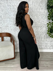 Women's V-Neck Tie Front Wide Leg Jumpsuit