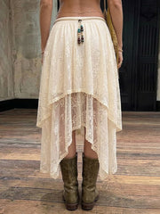 Elegant Asymmetrical Lace Midi Skirt