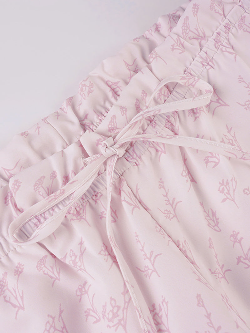 Drawstring Casual Floral Straight Trousers