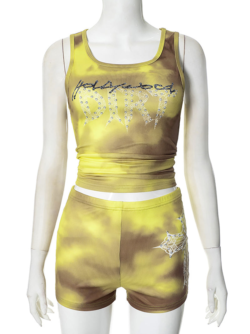 Print Vest and Short Casual Two Piece Set