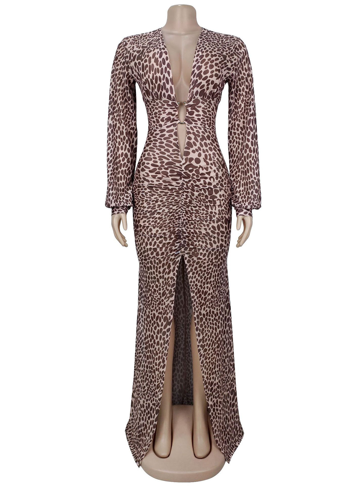 Sxey Deep V Leopard Print High Slit Maxi Dress