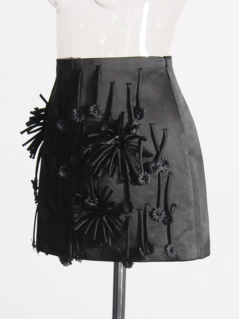 Fashion High Waist Tassels Short Skirt