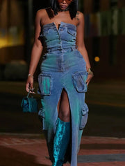 Sexy Fashion Strapless Denim Dress