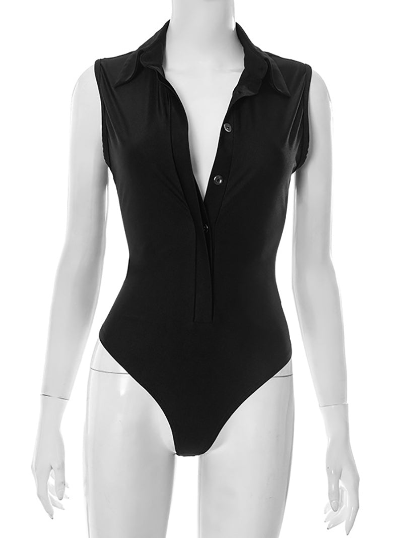 Sexy Lapel Sleeveless Bodysuit Tassels Skirt Set