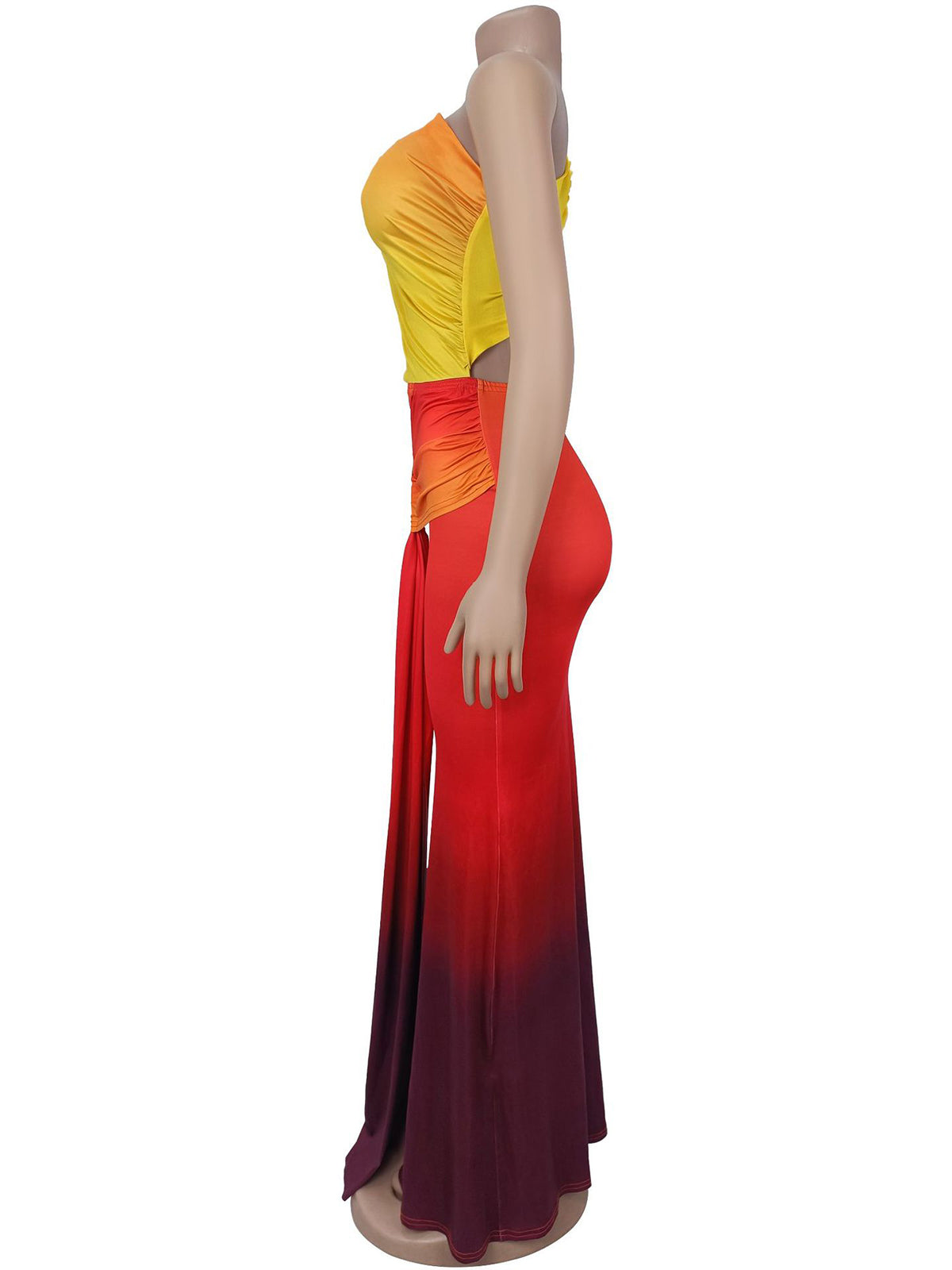 Sexy Hollow Out Gradient Color Ruched Maxi Dress
