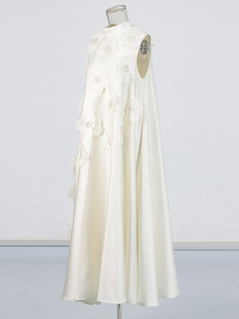 Elegant Floral Embellished Sleeveless A-Line Maxi Dress