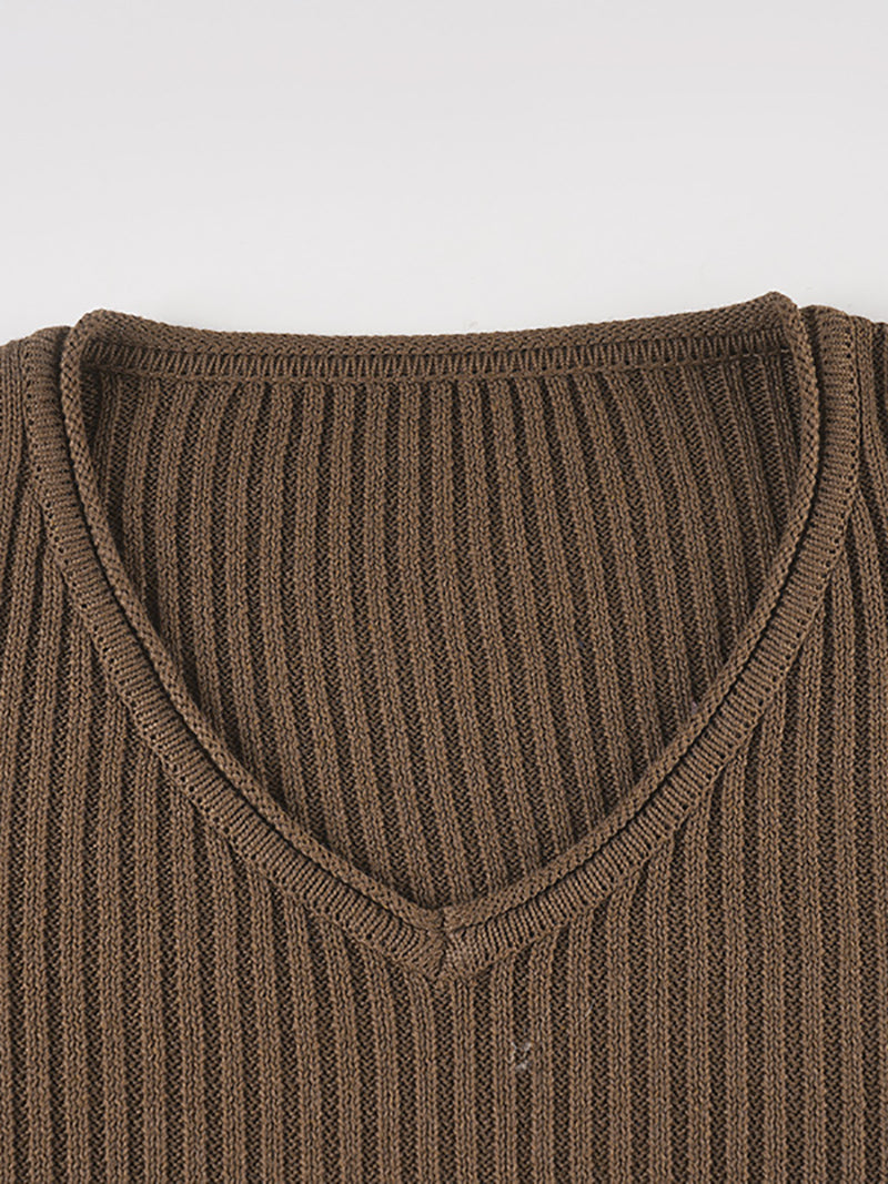 Casual Vintage Ribbed Cropped Pullover Sweater