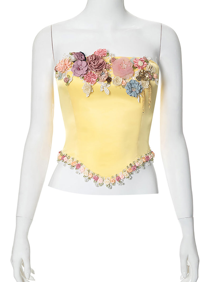 Three-dimensional Flower Decoration Strapless Top