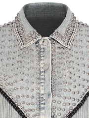 Chic Edge Studded Fringe Embellished Denim Jacket
