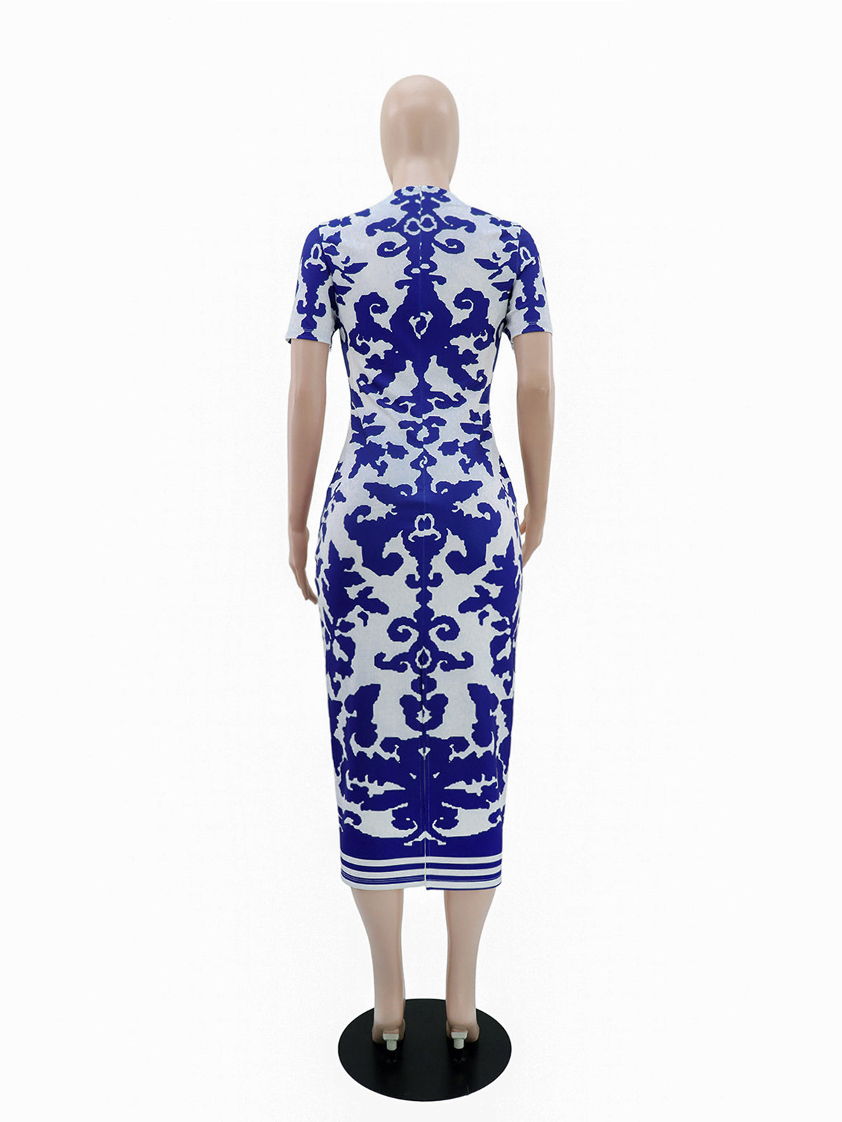 Elegant Round Collar Print Bodycon Maxi Dress