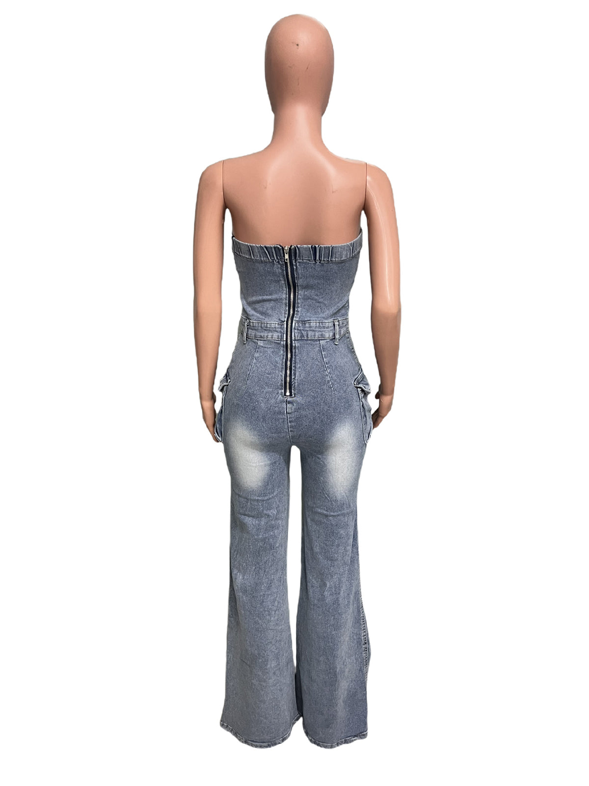 Fashion Strapless Cargo Denim Jumpsuit