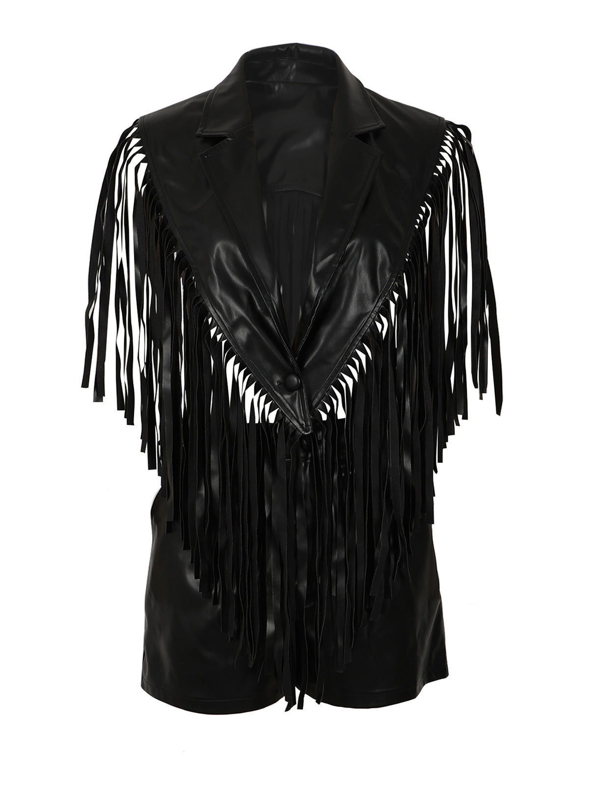 Fashion PU Leather Fringe Waistcoat Shorts Two Piece Set