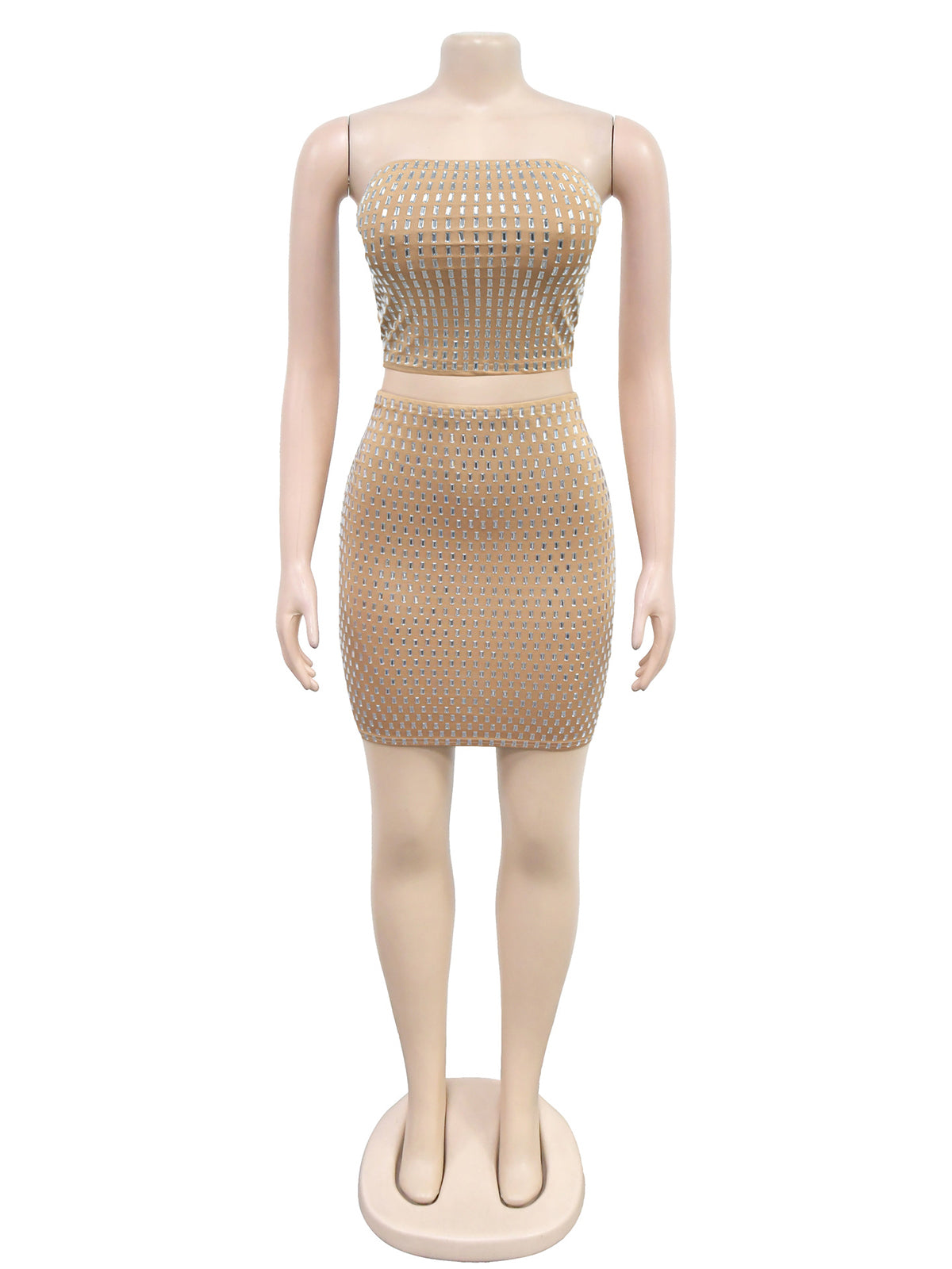 Sexy Rhinestone Cropped Top And Bodycon Mini Skirt Sets