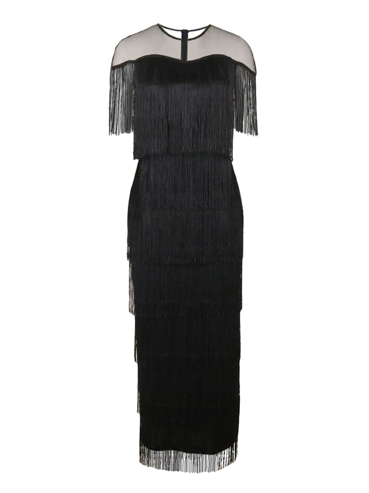 Elegant Mesh Patchwork Layered Fringe Dress