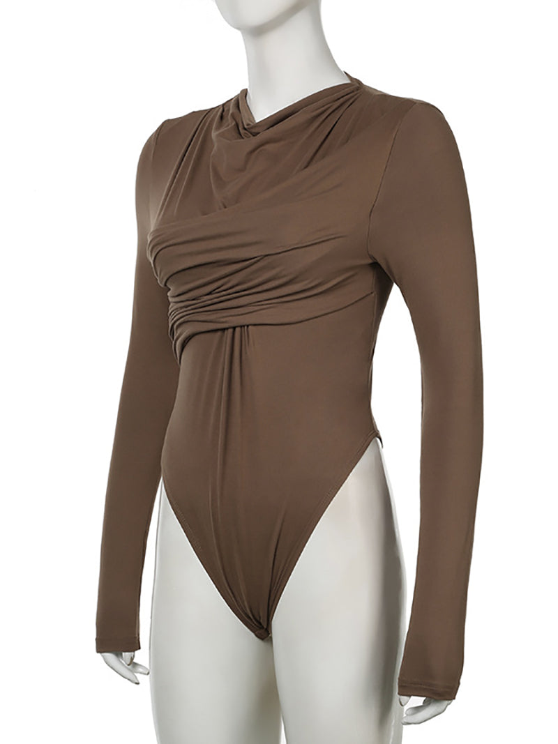 Casual Long Sleeve Ruched Bodysuit